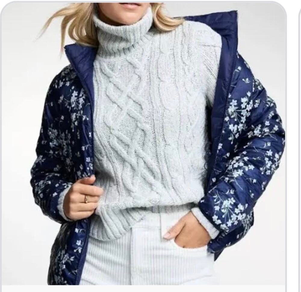 Lands' End Wanderweight Ultralight Packable Jacket Blue Floral 2x 20w-22w